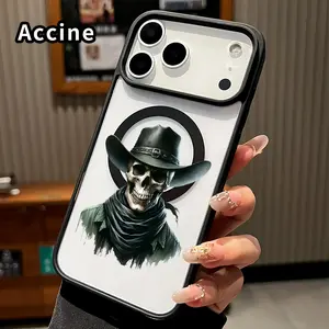 Magnetic Phone Case Compatible with iPhone 17 Pro Max 16 Plus 15 14 13 12 11 Air E Skull Cowboy Spirit Clear Acrylic Hard Back Soft TPU Edge Non-Yellowing Protective Cover