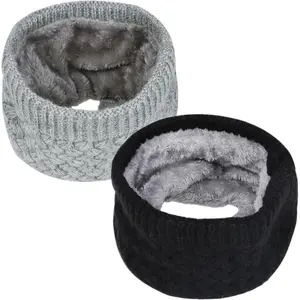 2 pieces of warm knitted scarf cover, with thickened fleece and a single loop head, suitable for both men and women