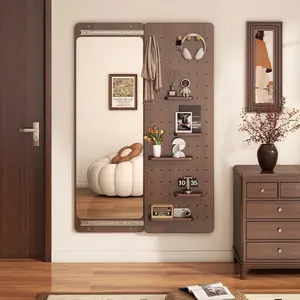 Full-Length Entry Mirror with Built-In Storage Panel for Living Room/Hallway | Minimalist Style Home Decor + Complimentary LED Lighted Makeup Mirror