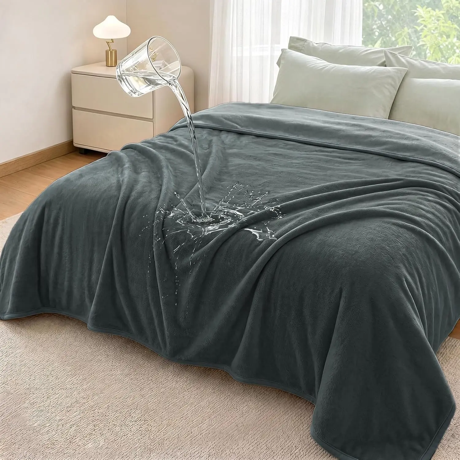 Waterproof Blanket for Couch & Bed, Reversible Soft Flannel Throw Blanket, Leakproof Pet Blanket for Dogs & Cats, Spill-Proof Furniture Protector for Kids & Adults