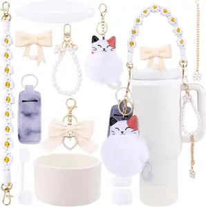 Vellibring 11PCS Stanley Cup Accessories Set for Stanley Cup 30oz 40oz Tumbler Including Water Bottle Handle Strap Silicone Cup Boot Spill Stopper Lipstick Holder Keychain Charms Straw Topper