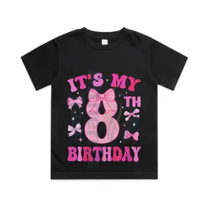 8th Birthday Girls Eight Years Old It's My 8 Bday Cotton T-shirt, Graphic Print Round Neck Short Sleeve Casual Tee for Boys Girls