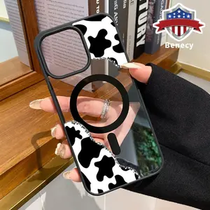Magnetic Soft Case for iPhone 16 Pro Max 15 Plus 14 13 12 11 XR E XS Cow Print Corner Pattern Anti-Yellowing Shockproof Ultra-Thin Silicone Crystal Transparent Acrylic Cover Supports Wireless Charging.