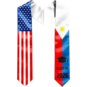 Graduation Stole Class of 2026, 72 Inch Flag Graduation Sash for College