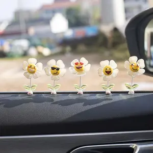 Cute Resin Flower Design Car Dashboard Ornaments, Car Dashboard Decoration, Car Interior Decoration Accessories for Women & Girls, Emoji Stickers