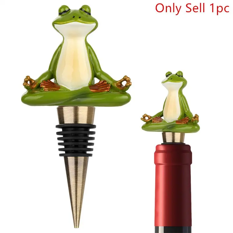Creative Resin Frog Meditation Wine Stopper, Champagne Bottles Saver Stopper, Kitchen Bar Party Decor, Practical Wine Accessory, Home Bar Accessories