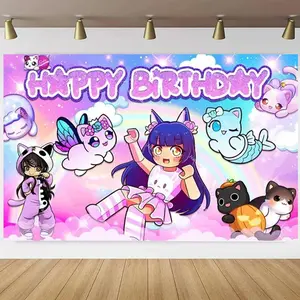 Cartoon Plush Kitty Friends Theme Background Birthday Party Banner Decoration Photography Backdrop Studio Props