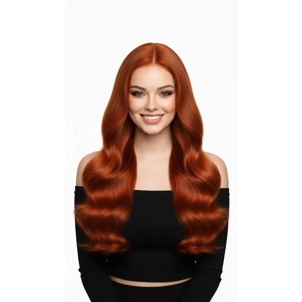 Fiery Copper 24-in Natural Wave Synthetic Hair Extension, Clip-In 5-Clips Single Weft, Heat Resistant | Zebaish Wigs & Extension (Bold Look), Five-Clips