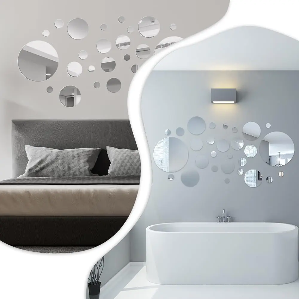 SURUIHK 32pcs Smooth Acrylic Round Adhesive Stickers - Easy-Remove 6-Size (15cm,8cm,5.5cm,3.5cm,2.5cm,2.2cm) Circle Decals for Room Decor, Accent Wall, Home Office