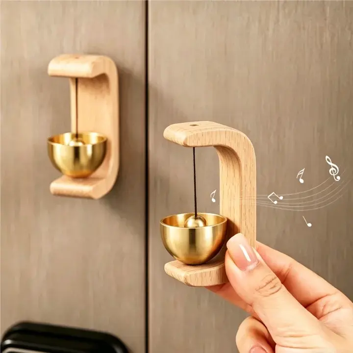 Classic Wooden Door Chime Bell – Mini Magnetic Hangable Entry Door Bell for Home, Office & Shop, Easy-to-Install Ding Alert, Home Decor Supplies