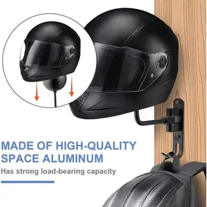 Helmet Stand with Hooks, Hat Rack, Wall-Mounted Motorcycle Helmet Display Holder, 180 Degree Key Ring Hook, Living Room Accessory
