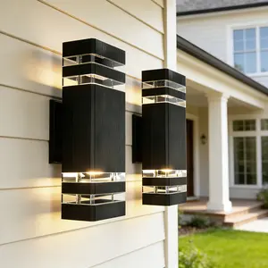 2pcs Outdoor LED Wall Light (Light Bulbs Not Included) Modern Minimalist Square Design With Up/Down Lighting Waterproof Durable Easy To Install  Suitable For Porches Garages Gardens Balconies And Other Outdoor Spaces solar outdoor lights