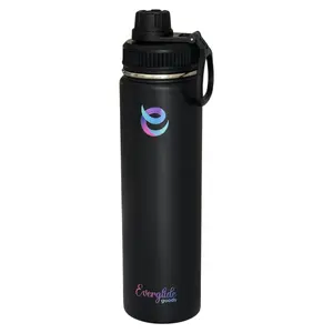 EverGlide Goods 24oz Stainless Steel Water Bottle Vacuum Insulated Leak-Proof Wide Mouth Keeps Drinks Hot Cold for 12 Hours Perfect for Gym Sports Travel Outdoors Black Red Navy-Blue Gradient Eco-Friendly Reusable