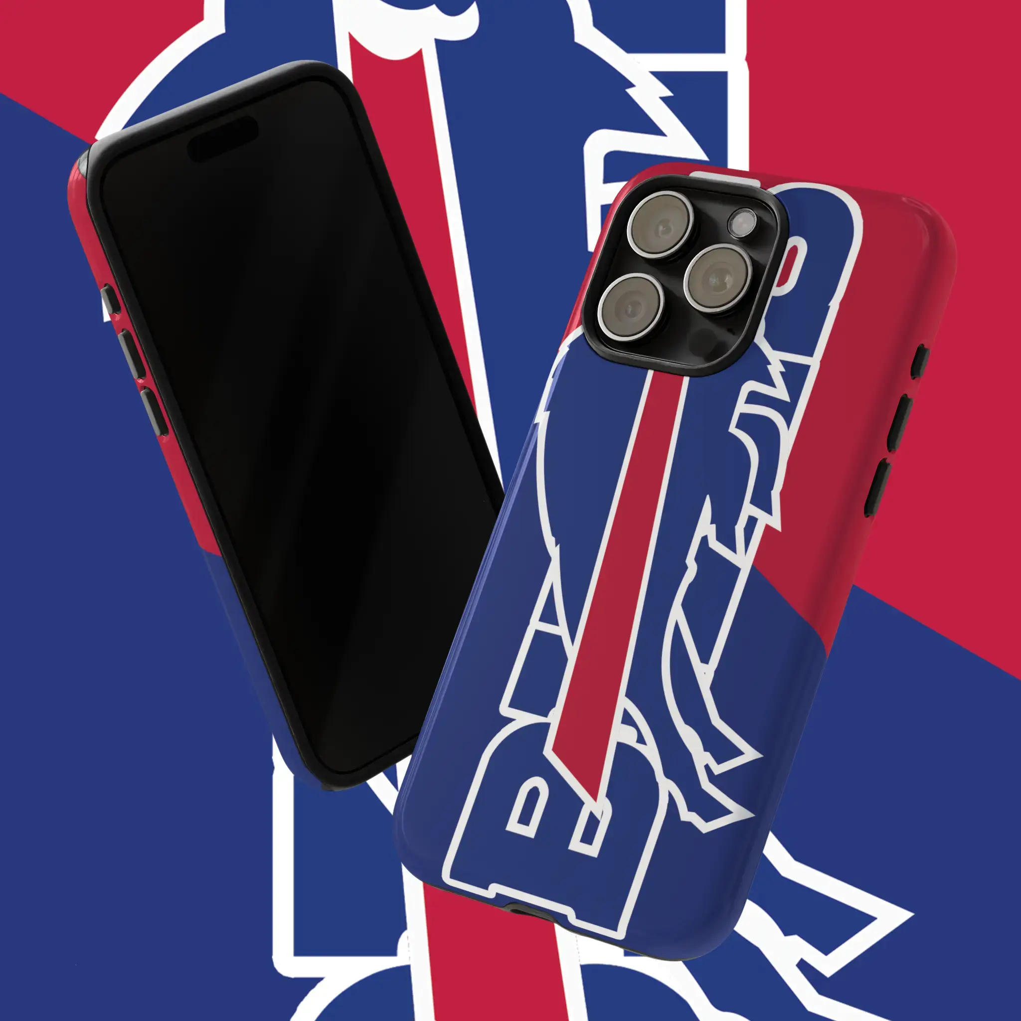 Gravitiq Custom American Football Fan Smartphone Case - Buffalo Gridiron Bold Letter Graphic, Red-Blue Split Design, Shockproof Handheld Device Protection Shell, Resistance Accessories for iPhone 11-17 Pro Max Plus, Devices