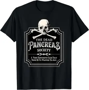 100% Cotton Dead Pancreas Society Type One Diabetes T1D Awareness Skull T-Shirt