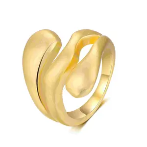 Aprilery Modern Abstract Flowing Liquid Band Ring for Women, Unique Sculptural Open Adjustable Wrap Ring with Elegant Matte Gold Tone Finish, Minimalist Artistic Statement Jewelry for Daily Wear and Special Occasions