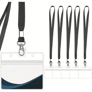 10 sets Transparent waterproof ID card holder with lanyard, plastic ID case with resealable zipper and plastic clip, suitable for office, school, travel, cool black, Office Supplies