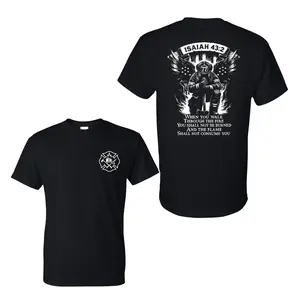 Isaiah 43:2 Firefighter Wings Christian T-Shirt, 2 Sides, Patriotic Fireman Graphic Tee