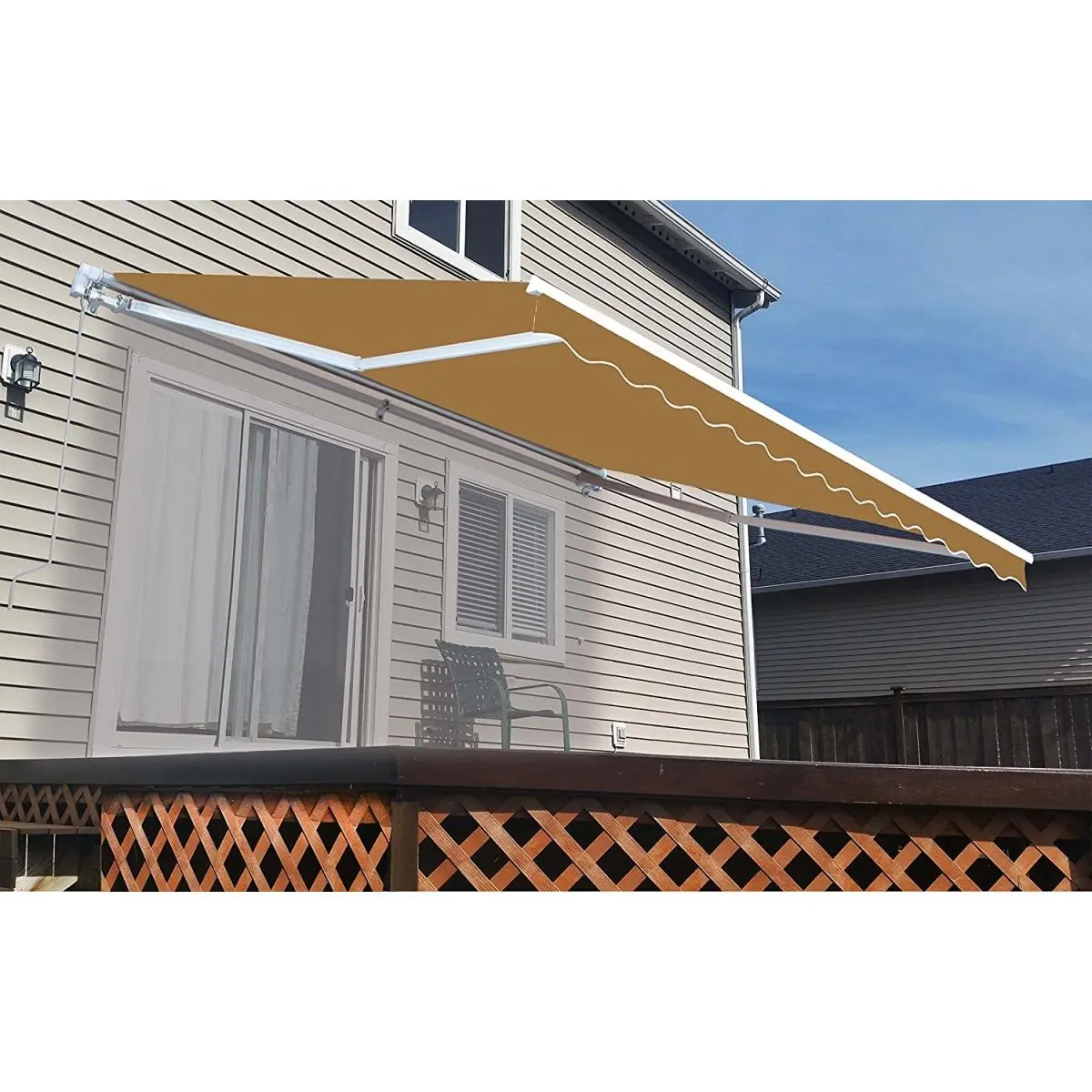 212 MAIN Retractable Motorized Home Patio Canopy Awning Sunshade, 13x10ft, Motorized Operation, Car Exterior Outdoor Sunshade Accessory, Sand Color