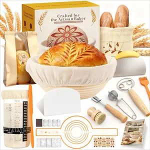 Complete Sourdough Starter Kit – Easy to Clean & Use for Beginners & Bakers – Natural Rattan Proofing Basket with Full Accessories – Sourdough Bread Baking Supplies, Gift for Women, Wife, Mom
