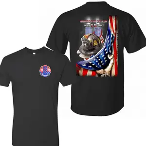 9/11 Firefighter Tribute T-Shirt, Honor the Fallen Graphic Tee, Soft Cotton Blend Shirt, American Flag Design, Never Forget Memorial Apparel for Men & Women
