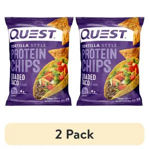 (2 pack) Quest Tortilla Style Protein Chips with 19g of Protein, Loaded Taco Flavor, 1.1 Oz, Single Snack Crispy