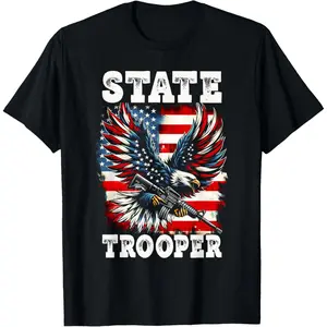 Funny Graphic Tee,American Flag USA Law Enforcement State Trooper T-Shirt