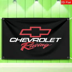 Chevrolet Racing Flag Banner, Durable Polyester Fiber, Indoor Outdoor Use, Garage Bar Decoration, Easy Installation, No Power Needed