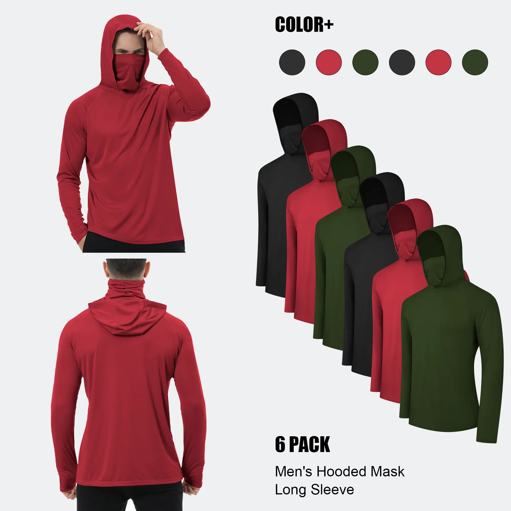 3/6 Packs Men's Dry Fit Athletic Hoodies With Mask Solid Color Sunproof Long Sleeve Fishing Shirts For Men Hoodie Workwear With Face Mask Neck Gaiter For Outdoor Activities Moisture-Wicking Breathable Light Dust Proof It's A Gift tiktokshop back to school