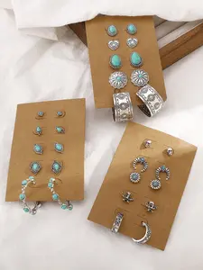 5 Pairs Bohemian Style Turquoise Pendant Earrings, Created Gemstone Jewelry, Perfect for Valentine's Day & Birthday Gifts