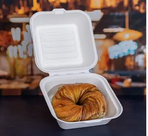 GoGreen 6x6 Inch 200 Pack White Disposable Clamshell Food Containers, Compostable Takeout Boxes for Delivery, Meals, Desserts, Cakes & Events,White