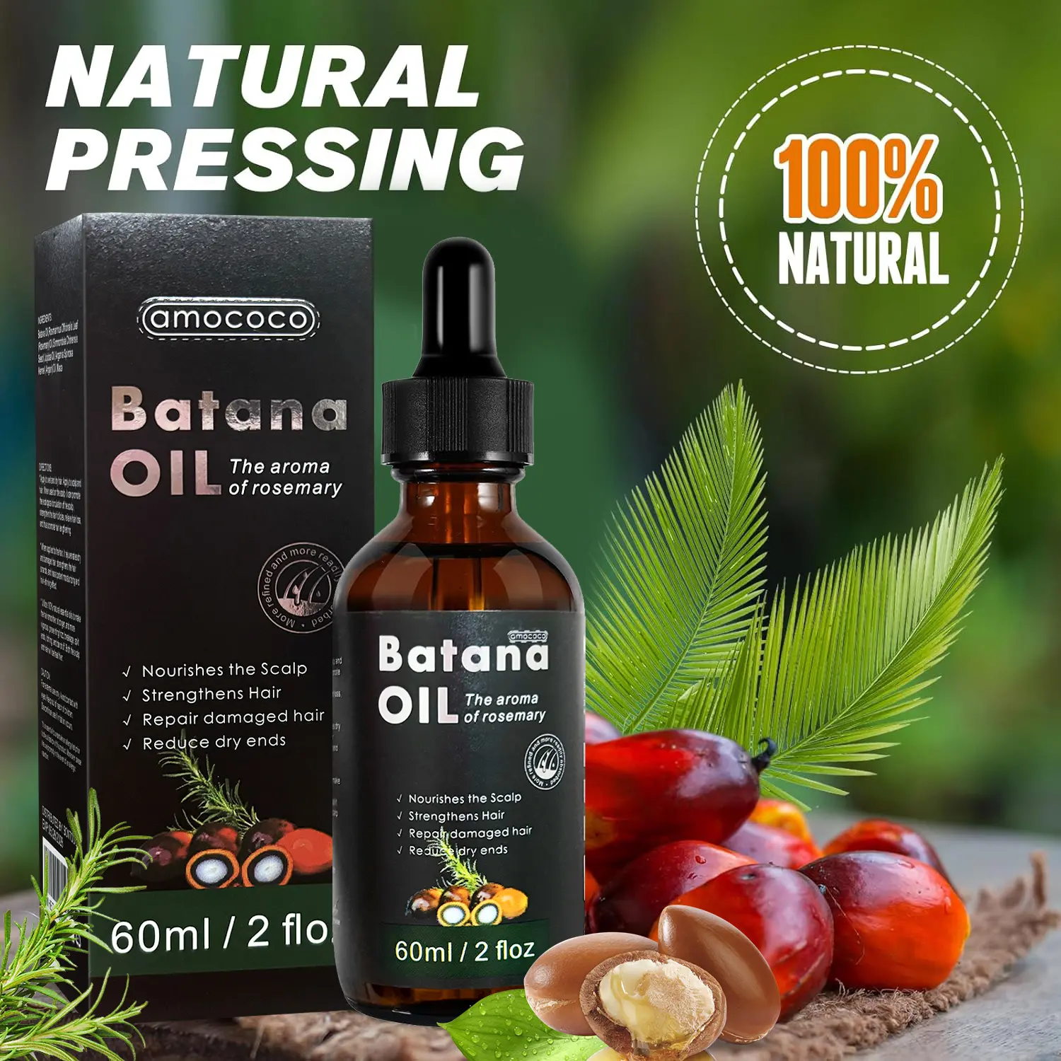 Batana Hair Nourishing Oil 60ml - Deeply moisturizes hair strands, locks in moisture for lasting hydration, enhances natural shine, smooths away dryness and frizz, leaving hair soft, smooth, and easy to manage.