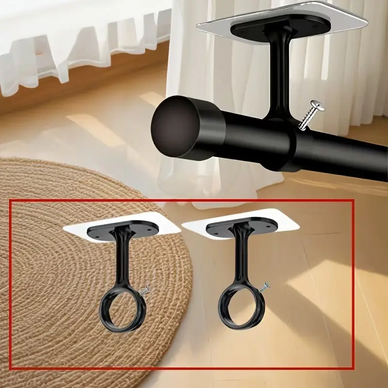 Self-Adhesive Adjustable Curtain Hooks, No Drill Ceiling Rod Bracket Hangers, Multifunctional Version for Closet & Bedroom, Wall Mounted Hook, Adhesive Curtain Rod Holder, Curtain Rods Hooks