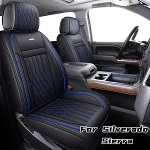 Chevy Silverado GMC Sierra Car Seat Covers Full Set, Custom Fit 2007-2026 1500 2500 HD 3500 HD Crew, Double, Extended Cab or Pickup Truck, with Waterproof Faux Leather Seat Protectors Cushion