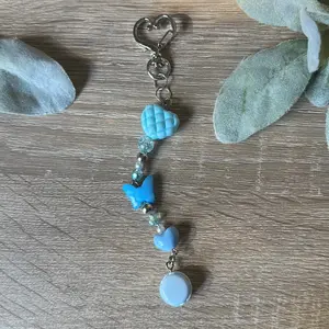 Kawaii Macaron Keychain - Handmade Beaded Keychain with Blue Macaron Charm Pastel Beads Durable Metal Clasp & Keyring 4-5 Inches Long Perfect for Macaron Lovers
