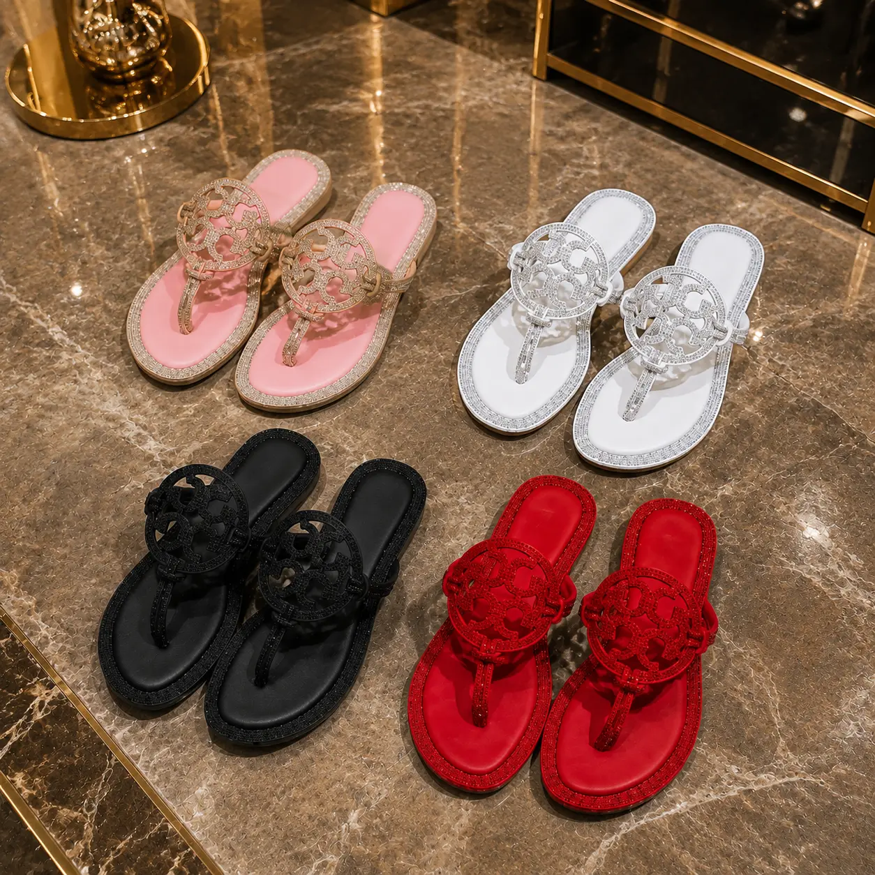 Luxury Women’s Crystal Rhinestone Sandals | Elegant Indoor Lounge Slippers & Fashion Summer Flats