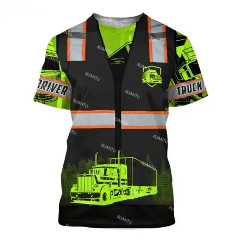 2025 Truck Driver Cargo Men'S T Shirt For Men Summer 3D Print Short-Sleeved T-Shirt Women Clothing Oversized Camiseta Work Streetwear