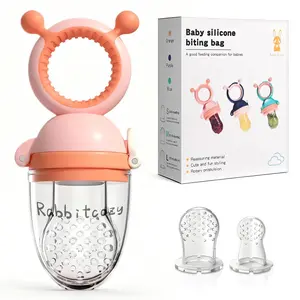 Baby Fruit Food Feeder Pacifier - Fresh Teething Pacifiers, 3 Different Size Silicone Pouch,Teethers for Babies 6-24Months, Baby Solid Food Essentials, Nutrition Feeder, BPA Free,1 Pice, Orange