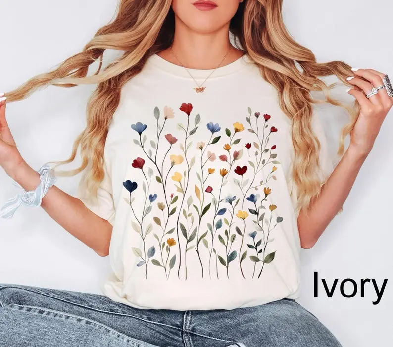 Comfort Colors Vintage Pressed Flowers Shirt, Botanical Wildflower Tee, Boho Cottagecore Floral Shirt, Gardener Gift for Women