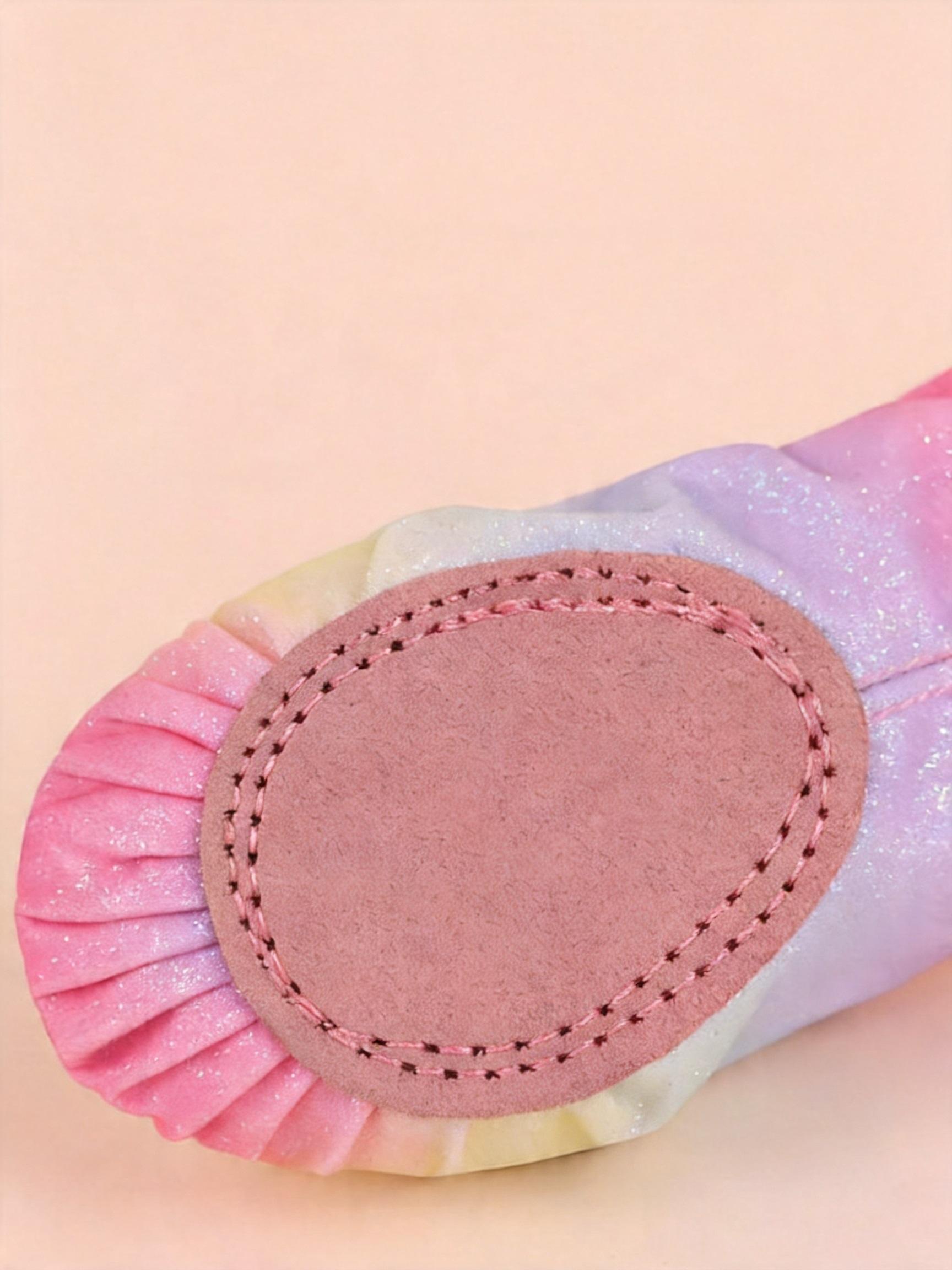 Children’s gradient glitter ballet soft-soled shoes, no laces required; rainbow glitter girls’ soft-soled dance practice shoes