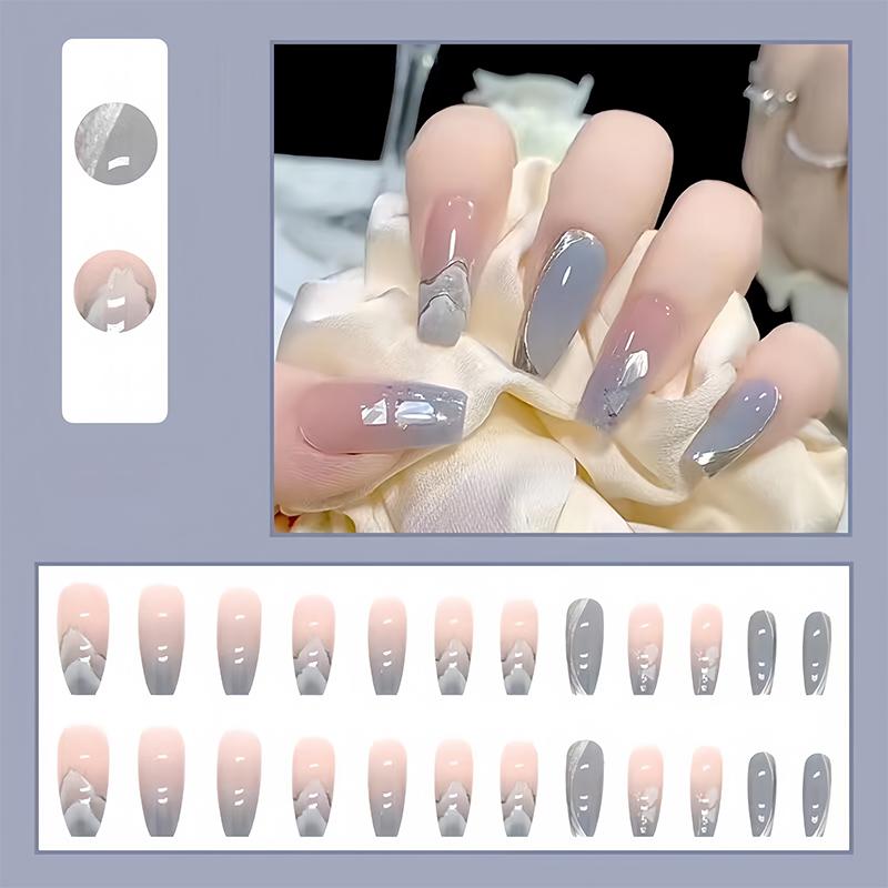 Wavymy Hair 1 Set  Fake Nail ,Fashion Press On Nail For Women & Girls DIY Nail Art ,Elesgant Stick On Nail Kit Random Color