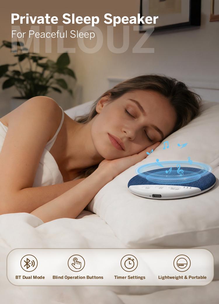 Under Pillow Sleep Speaker, Ultra-Thin Personal Sound Machine with White Noise & Bluetooth, Partner-Friendly Close-Range Audio for One Person, Timer & Memory Function, Blind-Touch Buttons, Ideal Gift for Better Nighttime Smartphone