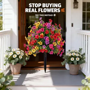 Faux Outdoor Flowers UV Resistant, Artificial Daisy with Eucalyptus Leaves, Fake Plants for Garden Porch Patio Indoor Decor