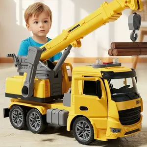 15 Inch Friction Powered Crane Truck Toy with Lights & Sounds, 360 Rotating Construction Vehicle Toy Carrier, Extendable Telescopic Boom & Lifitable Hook Lifter, Big Engineering Toy Trucks Gift for Kids Toddlers Boys Girls Age 3 4 5 6 7, New Boy Toy