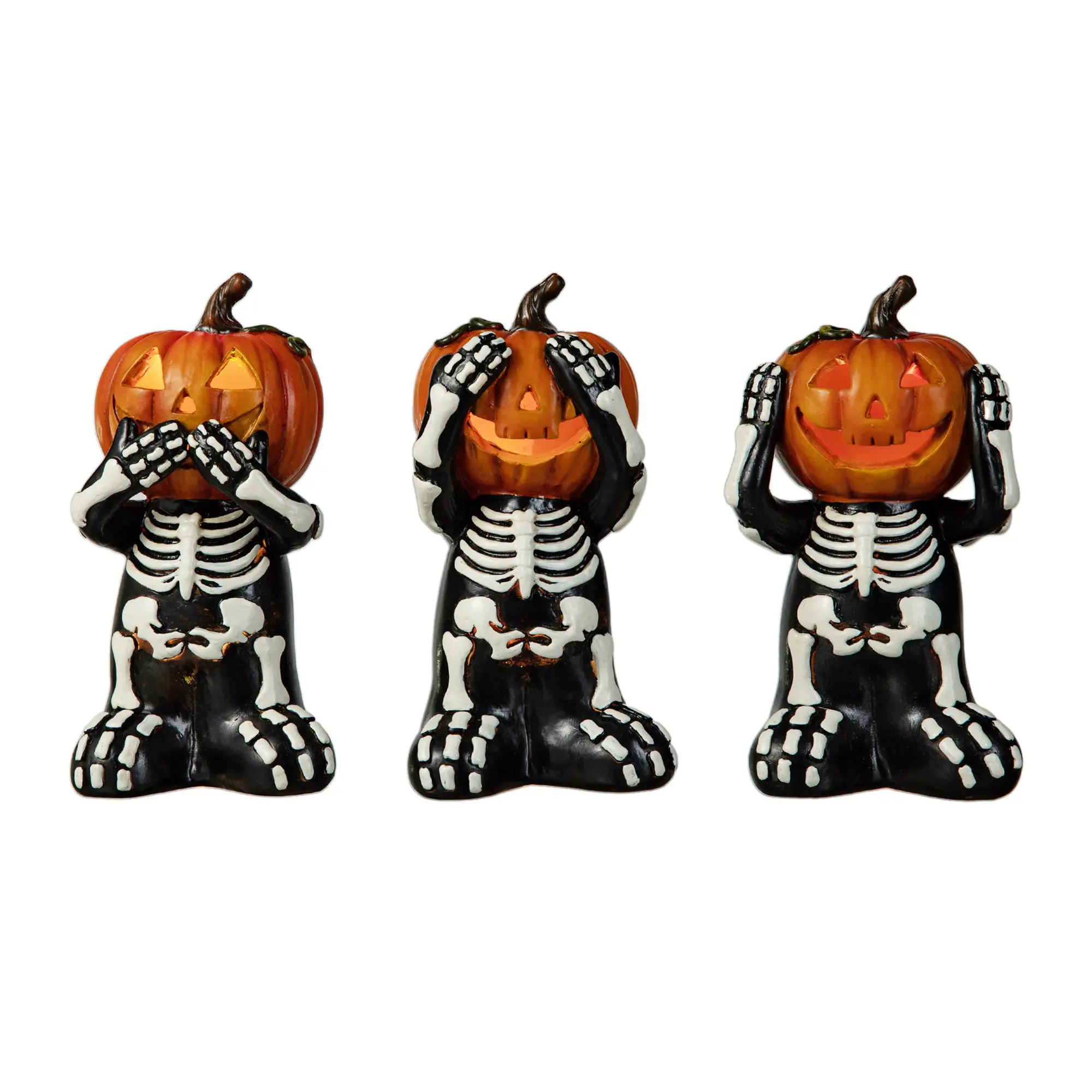 Glitzhome 5.75"H Set of 3 Mischievous Halloween Resin Skeleton Pumpkin Decorations - Adult Desk, Universal Flexible Matching Home Festive Ornaments, Collectibles