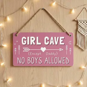 Girl Cave Sign for Girls Room, No Boys Allowed Door Sign, Cute Room Decor Sign, Funny Girls Only Sign, Teen Girl Wall Decor 12x6 Inch, Wall Decor Plaque