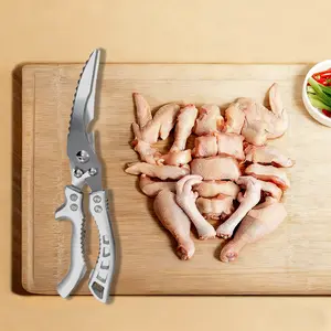 Professional Heavy-Duty Kitchen Shears with Slip Handle & Safety Lock, Stainless Steel, Dishwasher Safe, Meat Cutting, Turkey, Fish, Vegetables, Ergonomic Grip, Home Kitchenware