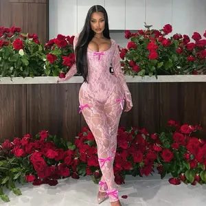 Women's Tight Long Sleeve Lace Jumpsuit – Sleek Lace One-Piece