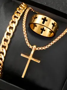 Cross Style Accessory Set Bracelet Necklace Ring Elegant Three-Piece Set Suitable for Men Women Fashion Gift Set