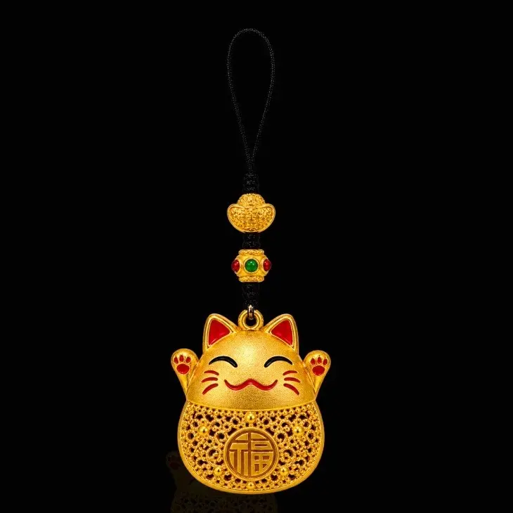 Maneki-Neko Lucky Cat Copper Charm Pendant - Fortune-Waving Decor for Women’s Cellphone, Bag, Purse, Car, Home | Christmas Gift